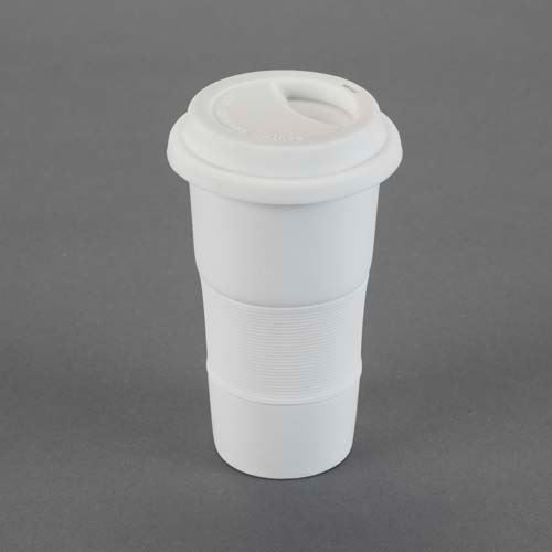 Ceramic Bisque Travel Cup with Removable Silicone Sleeve and Lid