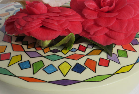 Geometric handpainted ceramic vase or table centre piece by Georgie Waldron