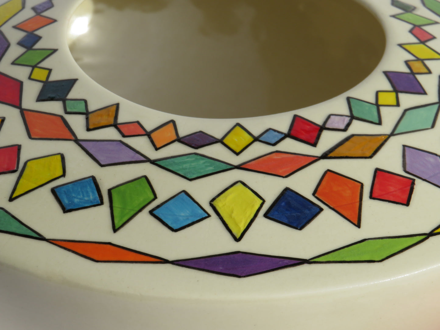 Geometric handpainted ceramic vase or table centre piece by Georgie Waldron