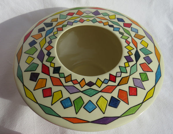 Geometric handpainted ceramic vase or table centre piece by Georgie Waldron