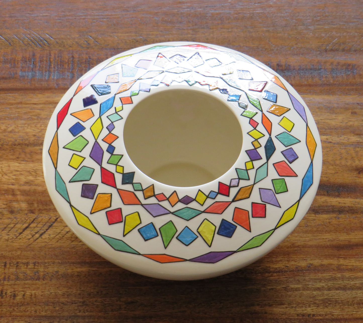 Geometric handpainted ceramic vase or table centre piece by Georgie Waldron