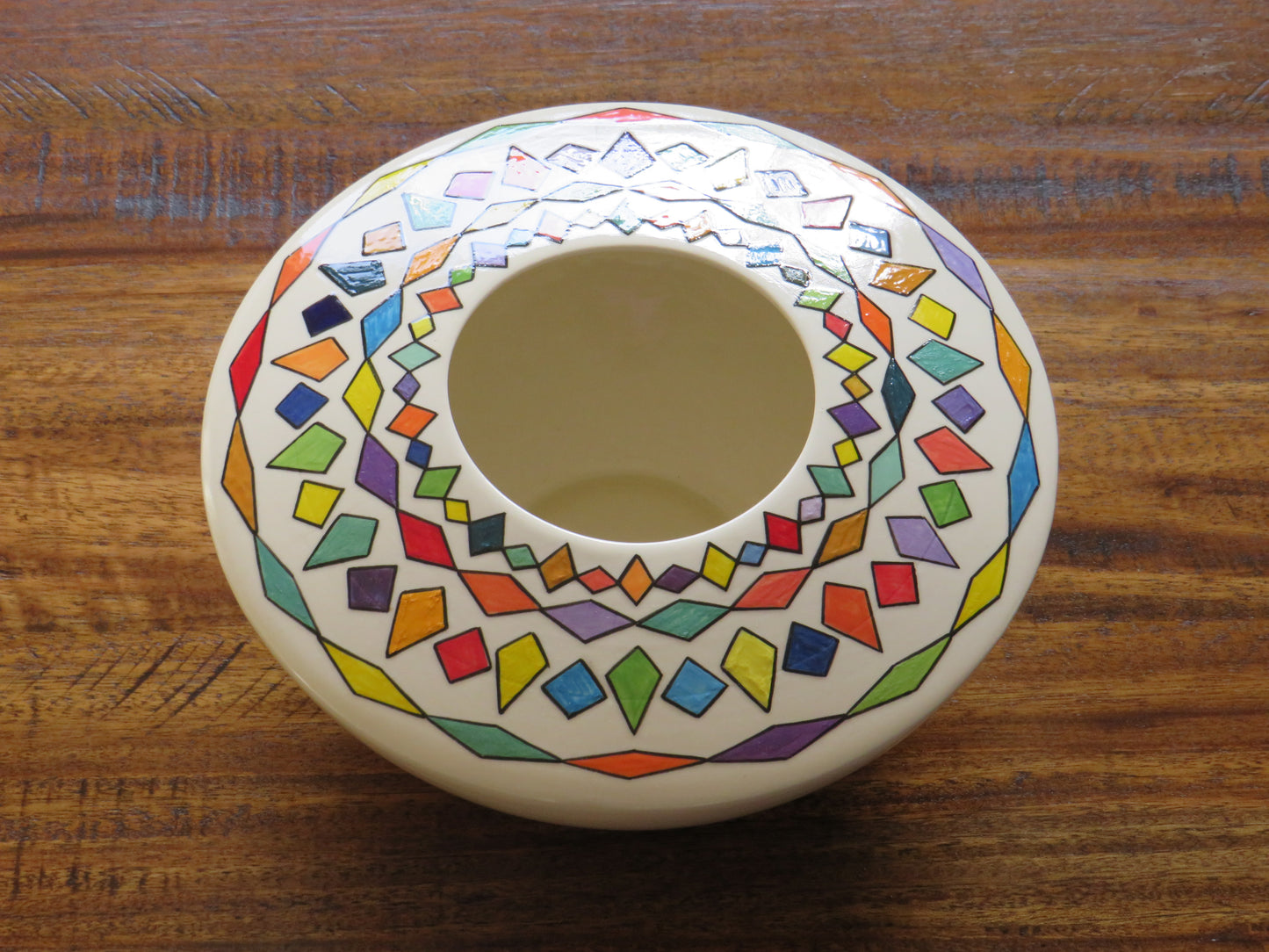 Geometric handpainted ceramic vase or table centre piece by Georgie Waldron