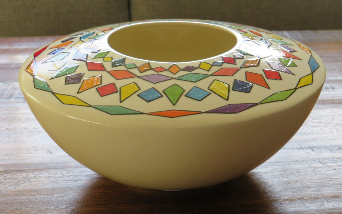 Geometric handpainted ceramic vase or table centre piece by Georgie Waldron