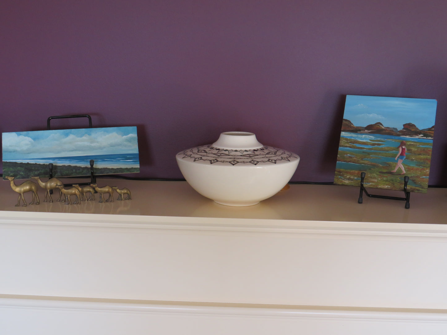 Geometric handpainted ceramic vase or table centre piece by Georgie Waldron